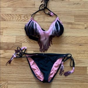 Pink and Black fringe Bikini